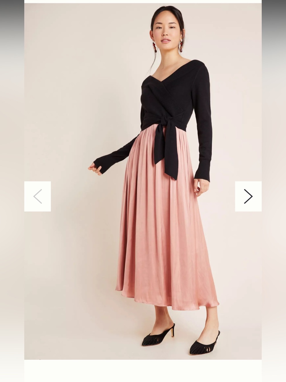 Anthropologie Two-Tone Midi Skirt — Black Top with Blush Pink Skirt